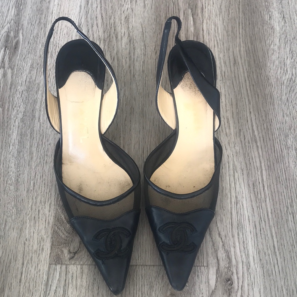 Chanel Black Sling Backs 37